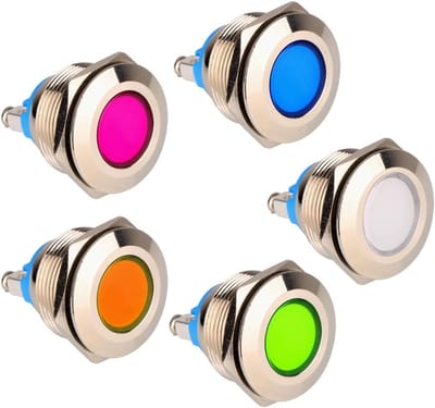 5-delige set 22mm 230VAC RVS Waterdichte LED Indicatorlamp met Schroefaansluitingen voor Dashboard Signalen (Rood/Oranje/Blauw/Groen/Wit)