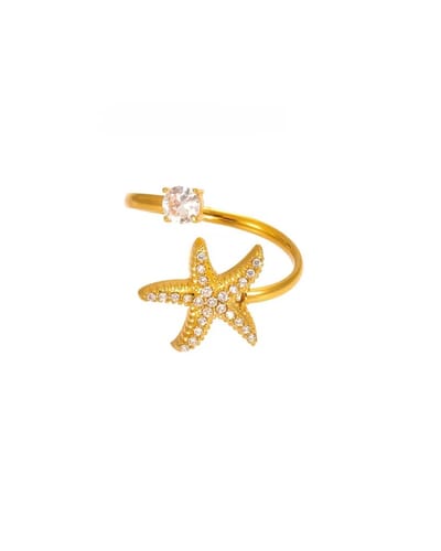 Cliste Couture Zirkoon Starfish Ring - - Goud Kleurig - Dames Ring - Vrouwen Cadeau - Dames Sieraden - Verstelbaar