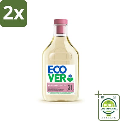 Ecover Vloeibaar Wasmiddel Wol & Fijn Was - Waterlelie & Groene Meloen 31 Wasbeurten 1,43 liter - Voordeelverpakking - 2 stuks - Wasmiddel Wol en Fijn - Fijne Stoffen Was