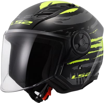 LS2 OF616 Airflow II Brush Zwart Neon Geel Jethelm - Helm
