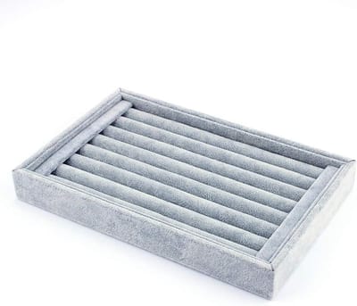 Velvet Presentatietray voor Sieraden, Organisatietray voor Ringen en Oorbellen, 23 x 15 cm, Grijs en Stijlvol Design