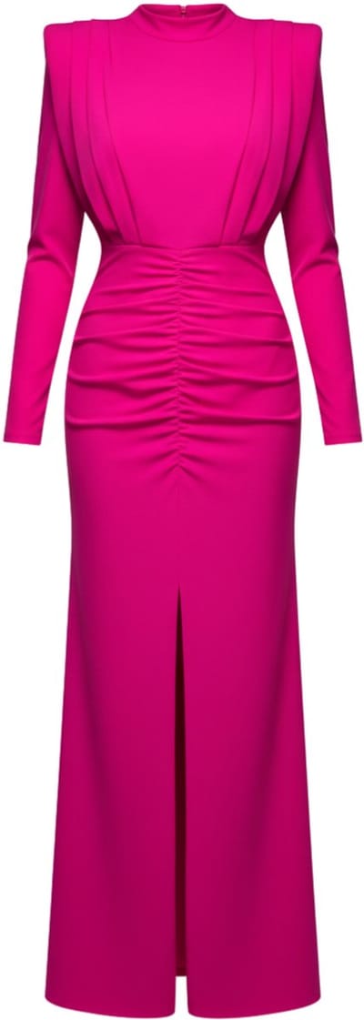 LARICA Jurk - Lange Mouw - Rits - Effen Fuchsia XS