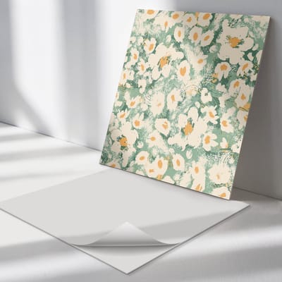 Wallfluent Vinyl Tegels - Bloemenpatroon op de Achtergrond Wand PVC Tegels - 30 cm x 30 cm - Groente Vinyl Tegels - Verpakking van 9 stuks - Vierkant PVC Tegels - Bloemen En Planten Plaktegels - Vinyl Vloer Tegels - Plaktegels Keuken en Badkamer