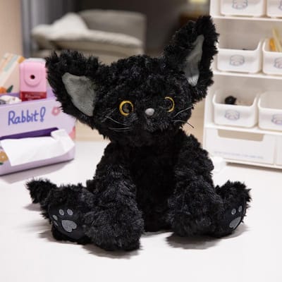Schattige Kuki Zwarte Kat Pluche Speelgoed Sierkussen Khaki Krullend Geel Groen Oog Lang Haar Pop Knuffeldieren Feestelijke Cadeaus Kindercadeau gray