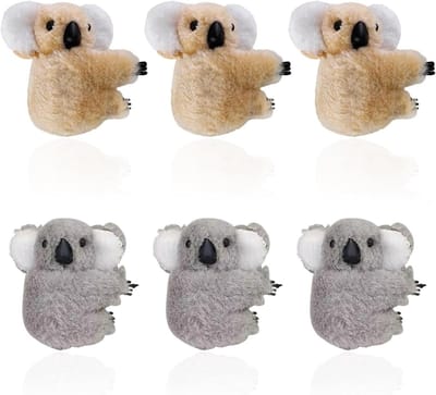 Koala Haarspeldjes - Pluche Dierenclips - Kapsel Decoratie - Zacht Comfortabel Materiaal - 6 Stuks - Bruin Grijs