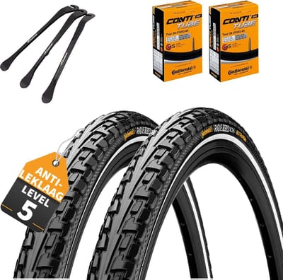 2x Continental buitenband Ride Tour Zwart Reflex 28 x 1,75 (47-622) + SV Frans Presta ventiel binnenband + 3x MSZweirad bandenlichters