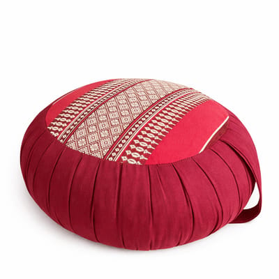 Zafu meditatiekussen rond 40 cm – hard & stevig kapok – yoga kussen / meditatiekussen – bordeaux rood – met draaglus