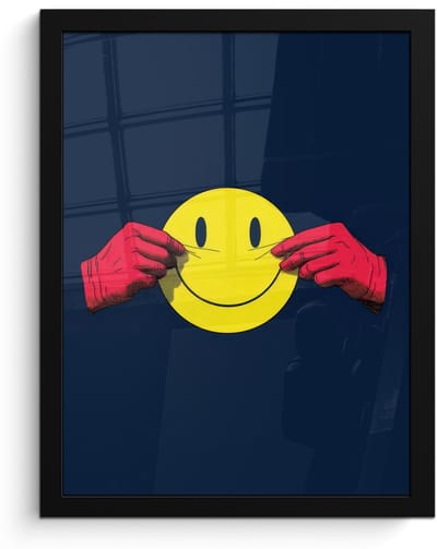 Poster in lijst - Fotolijst 30x40 cm - Posters - Smiley - Geel - Handen - Minimalistisch - Posterlijst zwart - Decoratie - Wanddecoratie woonkamer - Muurdecoratie slaapkamer - Kerstversiering - Kerstdecoratie voor binnen - Kerstmis