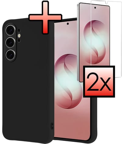 Hoesje - Met 2x Screenprotector - Geschikt voor Samsung Galaxy S26 Ultra - Sterk & Shockproof - Back Cover - Siliconen Case - Telefoon Hoes - Zwart