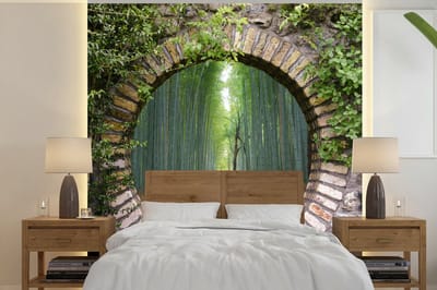 Behang - Fotobehang Bamboe - Bos - Japans - Doorkijk - Breedte 260 cm x hoogte 260 cm