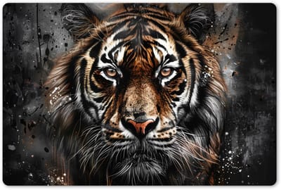 Placemats 45x30 cm - Placemat kunststof - 1 stuk - Tijger - Dieren - Portret - Luxe - Zwart - Borden onderleggers - Decoratie voor op tafel - Keuken tafeldecoratie accessoires - Vinyl onderlegger - Tafelversiering
