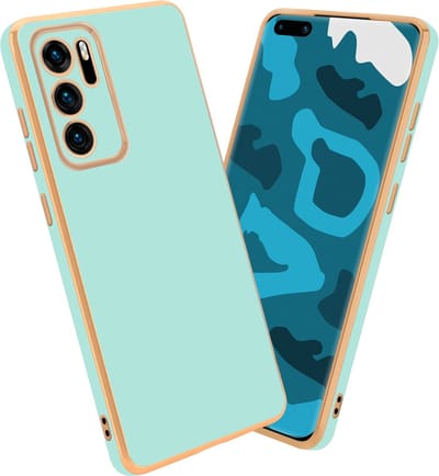 Cadorabo Hoesje geschikt voor Huawei P40 in Glossy Mintgroen - Goud - Beschermhoes Case Cover van flexibel TPU-silicone en met camerabescherming