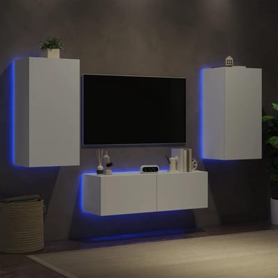 TV-Muurkasten - Zwevende Kasten - Woonkamer Organiseren - Met LED Verlichting - 3 Stuks - Wit