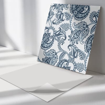 Wallfluent Vinyl Tegels - Plantenpatroon met Details Vinyl Tegels Zelfklevend - 30 cm x 30 cm - Marine PVC Tegels - Set van 9 - Vierkant PVC Tegels - Patroon Plaktegels - Zelfklevende Vinyltegels - Plaktegels Keuken en Badkamer