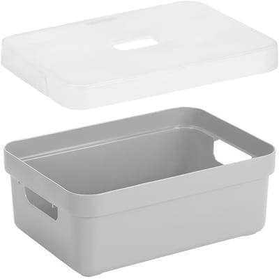 Sunware Opbergboxen met transparante deksel - 1x stuks - kastmanden - lichtgrijs - 9 liter - kunststof - 35 x 25 x 12 cm - Opbergers