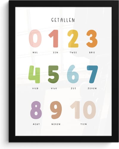 Poster in lijst - Fotolijst 30x40 cm - Posters - Getallen - Educatief - Leren tellen - Cijfers oefenen voor kinderen - Kleuren - Posterlijst zwart - Kamer decoratie - Wanddecoratie kinderkamer - Muurdecoratie babykamer