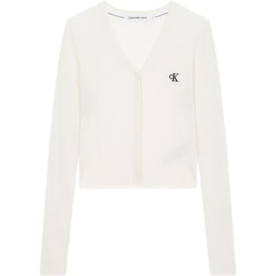 Calvin Klein Jeans Top Tricot Manches Longues Col V Jacquard Lettres Femme tops Blanc Cassé J224287 S white
