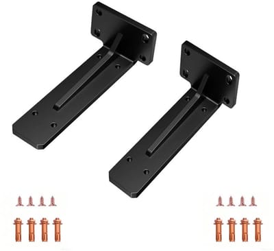 KZQ L-vormige, stevige hoekbeugel voor zwevende planken, 5 mm dik staal - set van 2 met montagemateriaal - geschikt voor thuis, kantoor en keuken - 19 x 9 x 6 cm - zwart