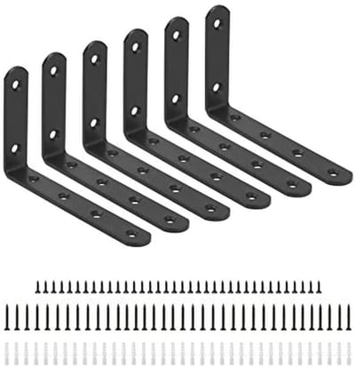 Hoekverbinder set van 6 stuks - L-vormige hoekomsluitingen met schroeven en expansiebuizen - Zwart - 120 x 75 x 20 mm