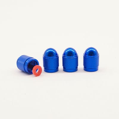 Schrader (auto) ventiel - Blauw aluminium bolvormig met afdichting