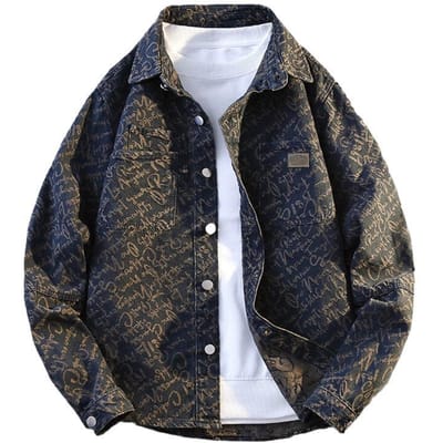Jas Heren Lente en Herfst Nieuw Jacquard Retro Amerikaanse Casual Lange Mouwen Shirt Werkkleding Jas XL