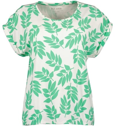 Blue Seven - Shirt 105863 groen/wit print ronde hals - maat 42
