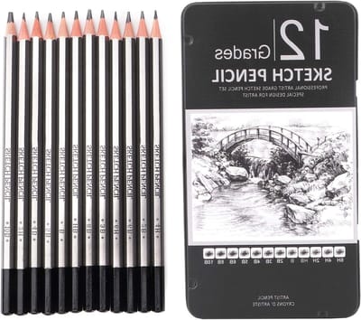 Teken- en schetspotloodset met 12 stuks, professionele grafietpotloden van 6H tot 10B voor beginners en gevorderde kunstenaars, ideaal voor schetsen en tekenen