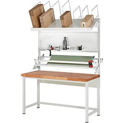 Rau inpaktafelsysteem 05 Werkbank serie 8000, B 1500 x D 700 x H 840-1040 mm, massief beukenhouten blad, tot 1250 kg