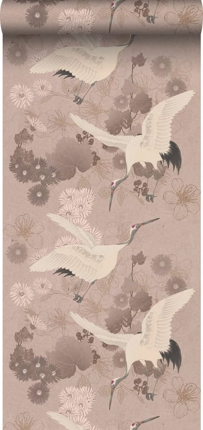ESTAhome behang kraanvogels grijs roze - 50 x 900 cm - 139582