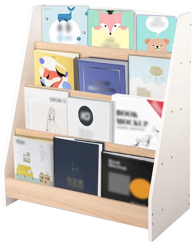 Linkforu - Houten Boekenkast - Boekendisplay - 3 Laags Boekenrek - Tijdschriftenrek - Opbergrek - Ruimtebesparende Organizer - Wit Naturel - 61 x 30 x 71 cm
