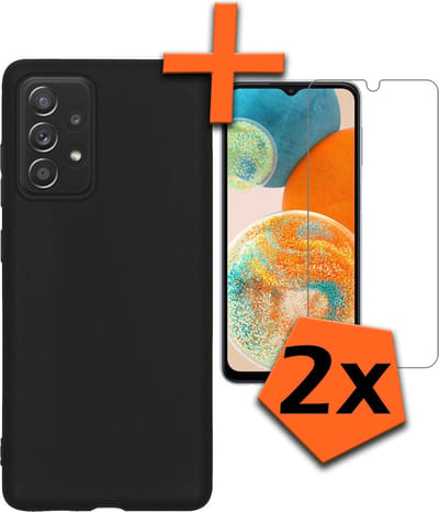 Hoes - Met 2x Screenprotector - Geschikt voor Samsung Galaxy A23 - Sterk & Shockproof - Back Cover - Siliconen Case - Telefoon Hoes - Zwart