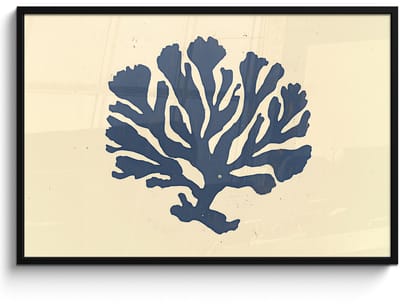 Poster in lijst - Fotolijst 120x80 cm - Posters - Blauw koraal - Vertakkingen - Beige - Posterlijst zwart - Decoratie - Wanddecoratie woonkamer - Muurdecoratie slaapkamer