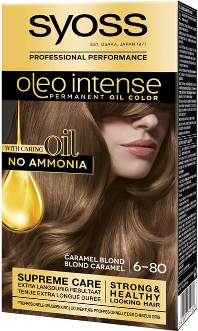 Syoss Oleo Intense 6-80 Haarverf - Caramel Blond - Permanente Haarkleuring - Ammoniakvrij - Met Voedende Oliën - 100% Grijsdekking - Langdurige Kleur - 1 stuk
