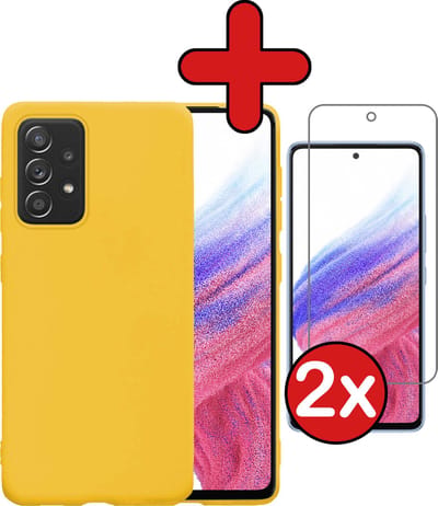 Hoesje - Met 2x Screenprotector - Geschikt voor Samsung Galaxy A53 - Sterk & Shockproof - Telefoon Hoes - Back Cover - Siliconen Case - Telefoonhoes - Geel
