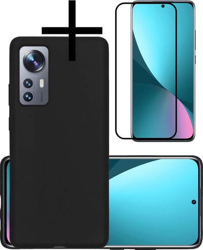 Hoesje - Met Screenprotector - Geschikt voor Xiaomi 12 - Sterk & Shockproof - Back Cover - Siliconen Case - Telefoon Hoes - Zwart