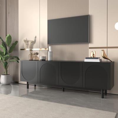 REDOM - TV-kast - MDF - met deuren - 175 cm x 38 cm x 56 cm, Black