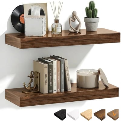 Wandplanken van 40 cm, zwevende houten planken met onzichtbare bevestigingen voor badkamer, slaapkamer en woonkamer, 2-delige set in walnootkleur