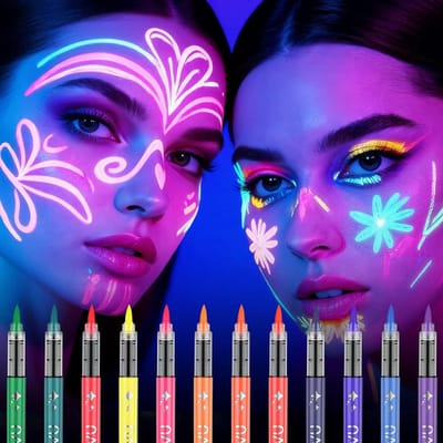 12 Kleuren UV Blacklight Pennen voor Halloween, Neon Make-up Set voor Kinderen en Volwassenen, Perfect voor Feestdecoratie en Festivals