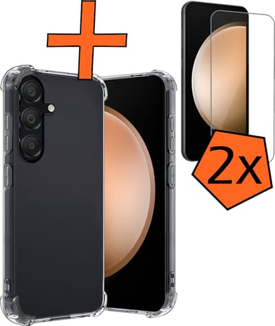 Hoes - Met Screenprotector - 2 Stuks - Geschikt voor Samsung Galaxy S23 FE - Sterk & Shockproof - Siliconen Case - Back Cover - Telefoon Hoes - Shock Proof - Transparant