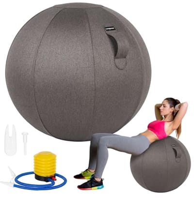 SnelShoppen - Ergonomische Zitbal voor Kantoor - Fitnessbal 65cm - Linnen Afdekking - Activering en Oefeningen - Correcte Houding - Grijs - Gymnastiek
