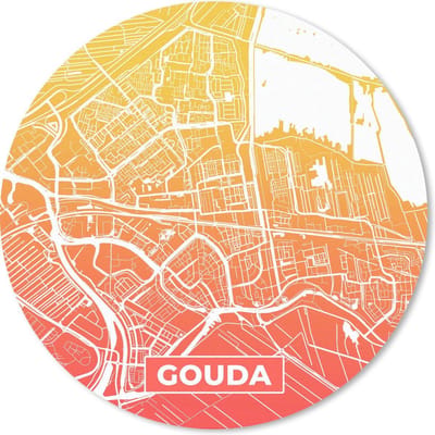 Muismat rond 20x20 cm - Mousepad Stadskaart - Gouda - Oranje - Nederland - Ronde muismatten