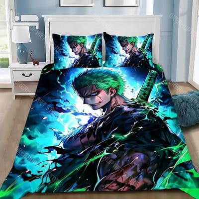 One Piece Dekbedovertrek Set Zoro Luffy Anime Beddengoed Set Jongen Dekbedovertrek Kussensloop Slaapkamer Decoratie 2/3 stuks Cadeau 135x200cm