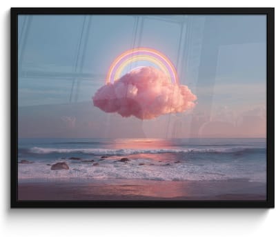 Poster in lijst - Fotolijst 80x60 cm - Posters - Wolk - Regenboog - Zee - Posterlijst zwart - Decoratie - Wanddecoratie woonkamer - Muurdecoratie slaapkamer