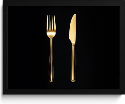 Fotolijst inclusief poster - Posterlijst 40x30 cm - Posters - Bestek - Goud - Mes - Vork - Foto in lijst - Keuken decoratie muur - Wanddecoratie accessoires - Muurdecoratie - Schilderijen
