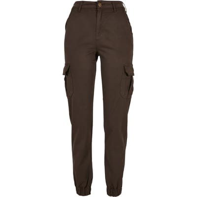 Urban Classics Ladies High Waist Cargo Pants Brown Maat: 33 | Cargobroeken Outlet | Dames | Bruin