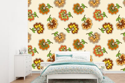 Behang - Fotobehang Design - Bloemen - Retro - Vintage - Breedte 360 cm x hoogte 260 cm