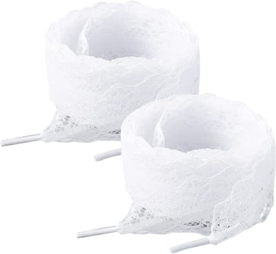 Lace laces in 3 cm breedte, platte witte veters met bloemen, schattige schoenveters voor sneakers, sportschoenen en hardloopschoenen voor dames en meisjes