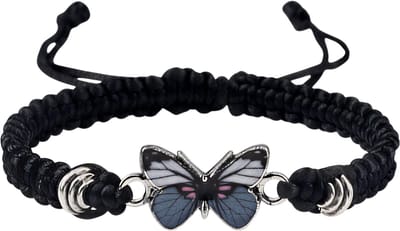 Trendy grijze vlinder armband - Klassieke zwart gevlochten touw armband voor dames en heren - Handgemaakte verstelbare armband - Minimalistische armband als stijlvol cadeau