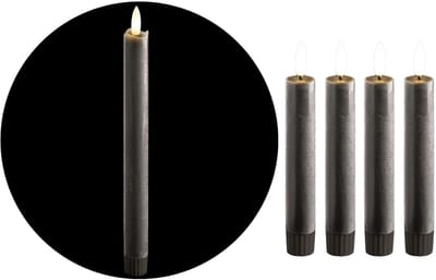 Novaliv LED-kaarsen met timer GRIJS 4 stuks binnen 6 uur - ECHTE WAS 15 cm hoogte voor kaarsen 2,2 cm diameter 2 AAA-batterijen vereist LED-kaarsen flikkerende vlam bewegende vlam licht