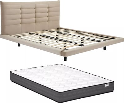 Vente-unique Bedframe stof beige 140 x 190 cm